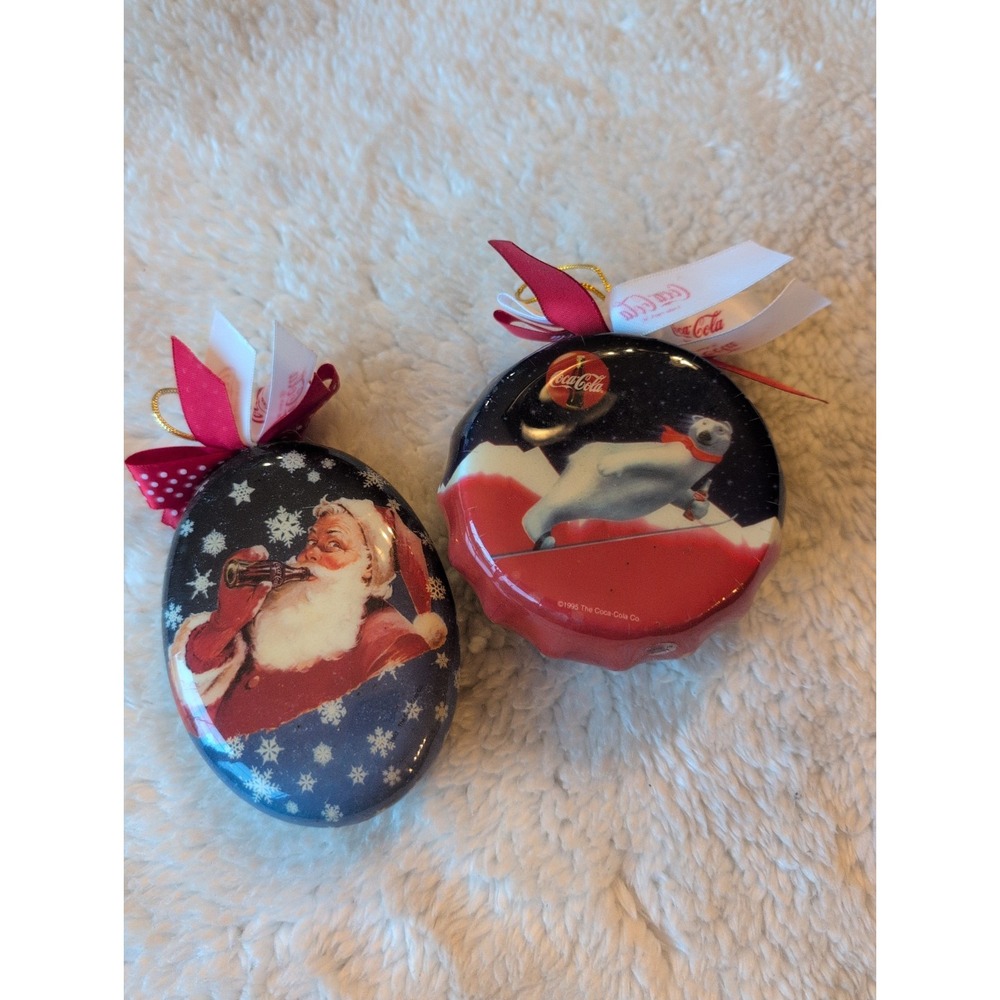 Lot of 2 Coca-Cola Christmas Tree Ornaments Santa Polar Bear